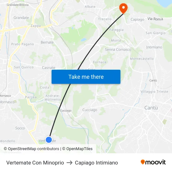 Vertemate Con Minoprio to Capiago Intimiano map