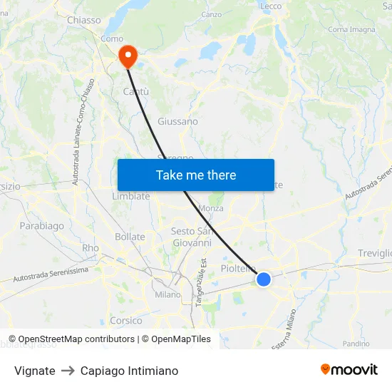 Vignate to Capiago Intimiano map