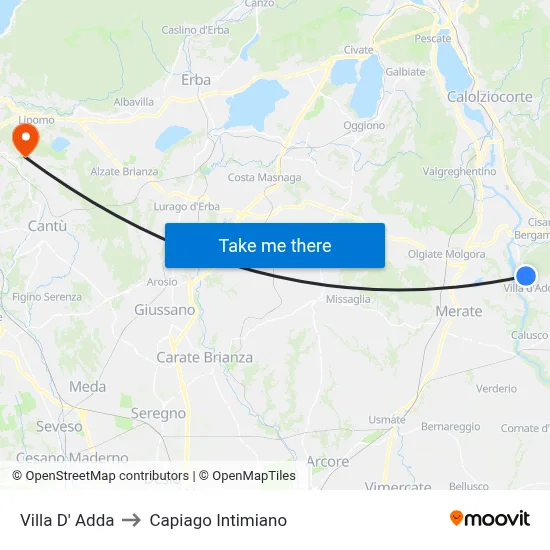Villa D' Adda to Capiago Intimiano map