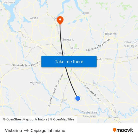 Vistarino to Capiago Intimiano map