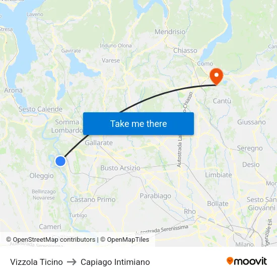Vizzola Ticino to Capiago Intimiano map