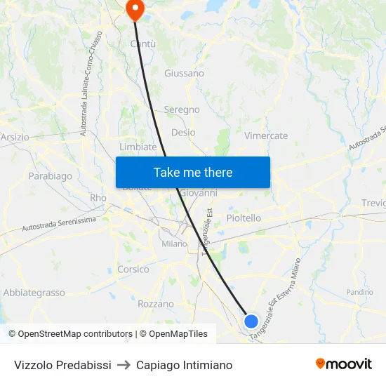 Vizzolo Predabissi to Capiago Intimiano map
