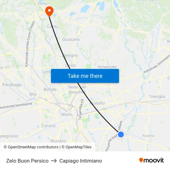 Zelo Buon Persico to Capiago Intimiano map