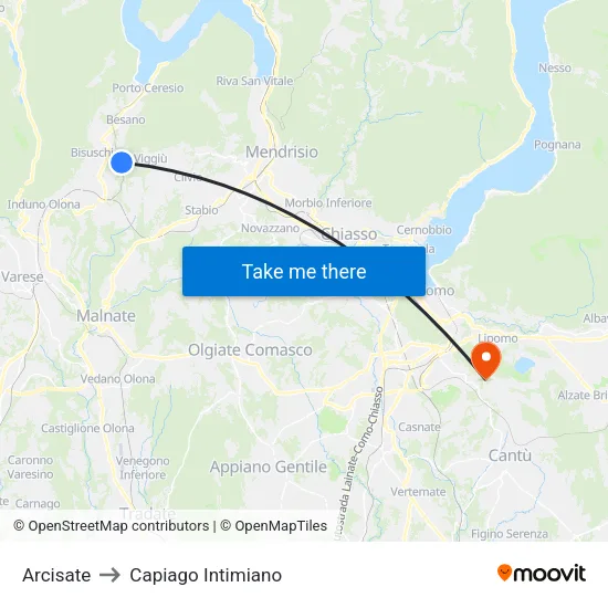 Arcisate to Capiago Intimiano map