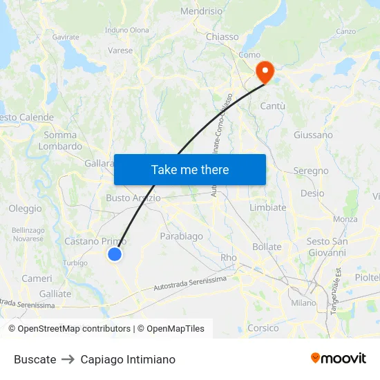Buscate to Capiago Intimiano map