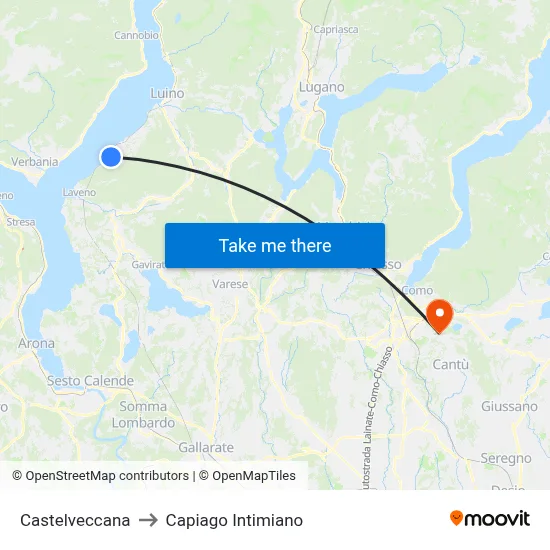 Castelveccana to Capiago Intimiano map