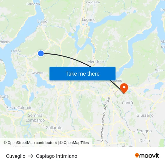 Cuveglio to Capiago Intimiano map