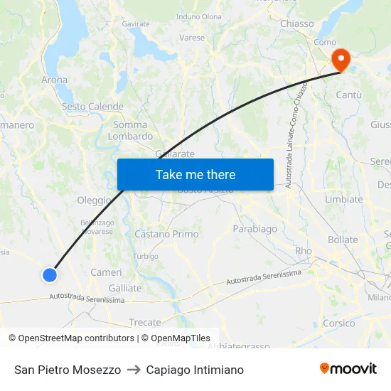San Pietro Mosezzo to Capiago Intimiano map