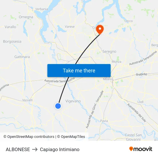 ALBONESE to Capiago Intimiano map