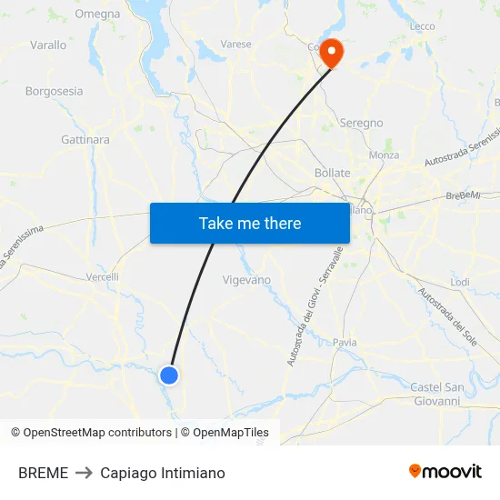 Breme to Capiago Intimiano map
