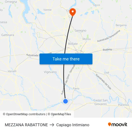 MEZZANA RABATTONE to Capiago Intimiano map