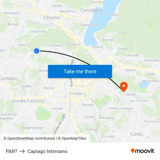 Parre to Capiago Intimiano map