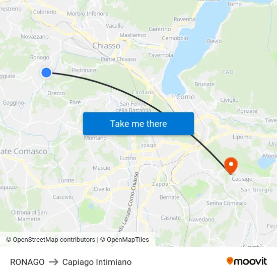 RONAGO to Capiago Intimiano map