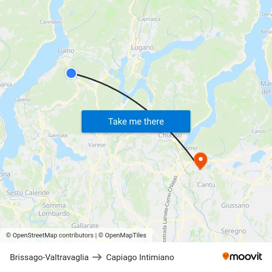 Brissago-Valtravaglia to Capiago Intimiano map