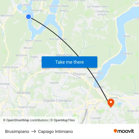 Brusimpiano to Capiago Intimiano map