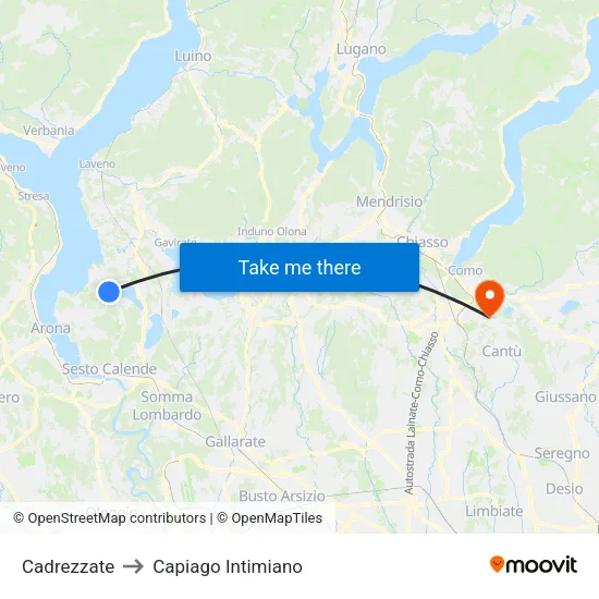 Cadrezzate to Capiago Intimiano map