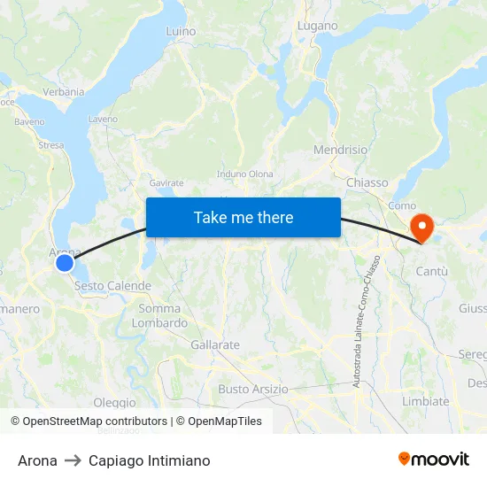 Arona to Capiago Intimiano map