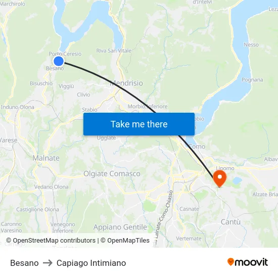Besano to Capiago Intimiano map