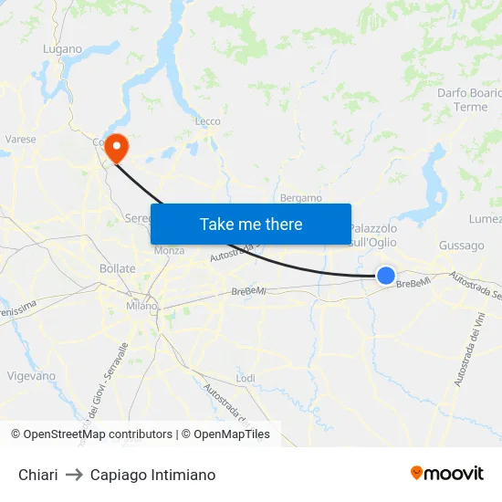 Chiari to Capiago Intimiano map
