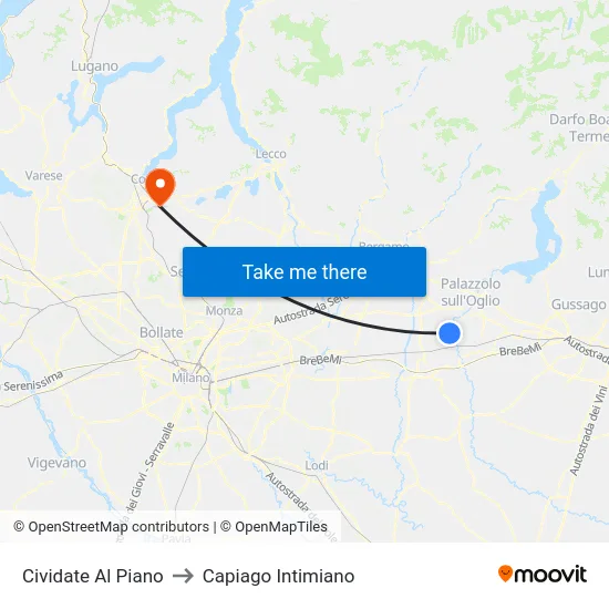 Cividate Al Piano to Capiago Intimiano map