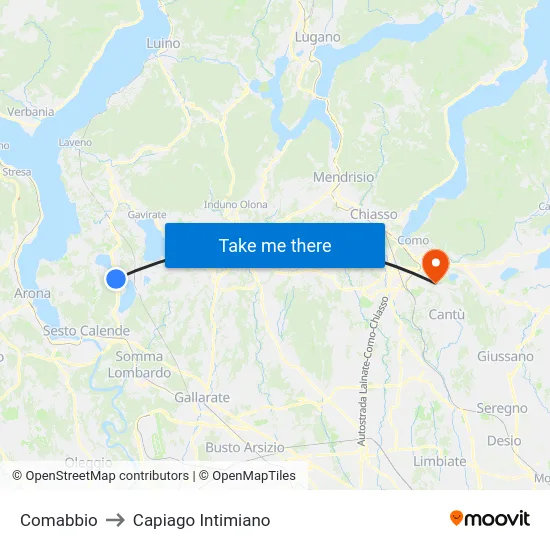 Comabbio to Capiago Intimiano map