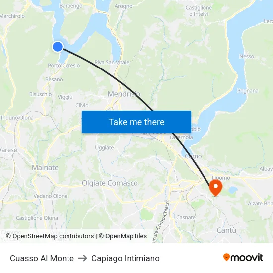 Cuasso Al Monte to Capiago Intimiano map