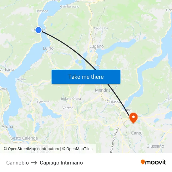 Cannobio to Capiago Intimiano map