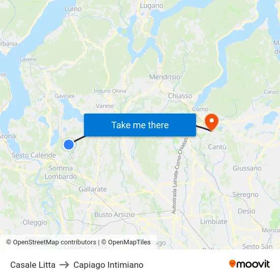 Casale Litta to Capiago Intimiano map