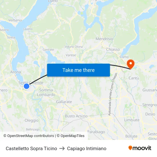 Castelletto Sopra Ticino to Capiago Intimiano map