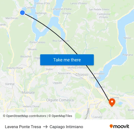Lavena Ponte Tresa to Capiago Intimiano map