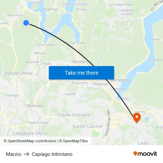 Marzio to Capiago Intimiano map