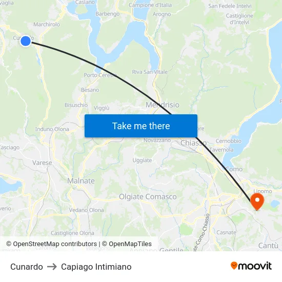 Cunardo to Capiago Intimiano map