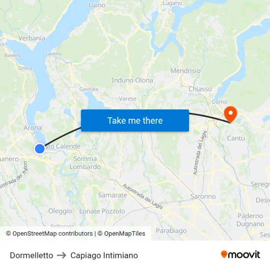 Dormelletto to Capiago Intimiano map