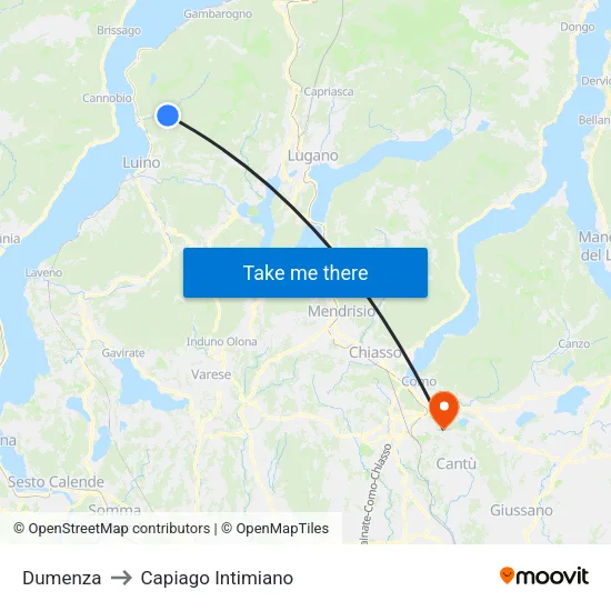 Dumenza to Capiago Intimiano map
