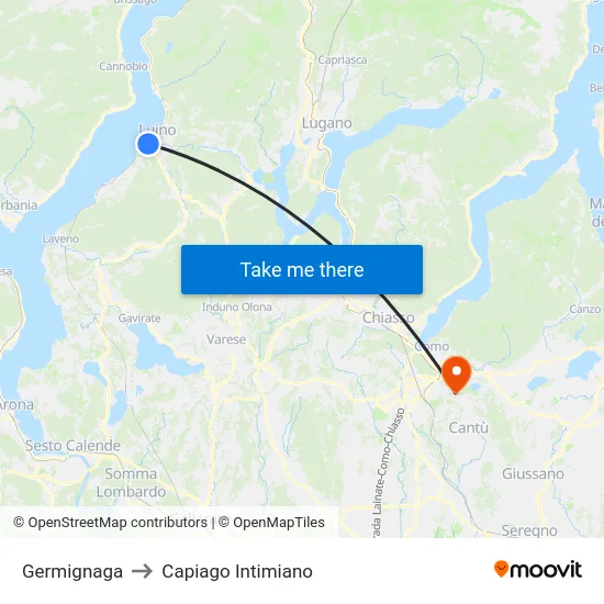Germignaga to Capiago Intimiano map