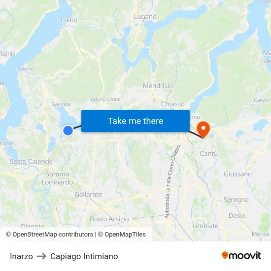 Inarzo to Capiago Intimiano map