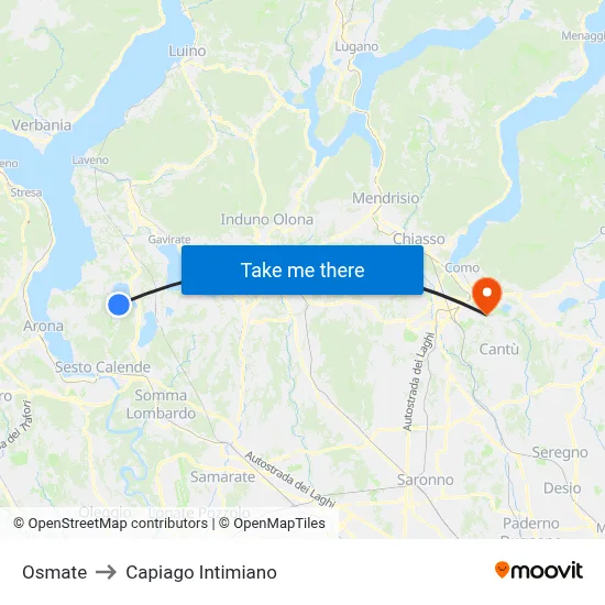 Osmate to Capiago Intimiano map