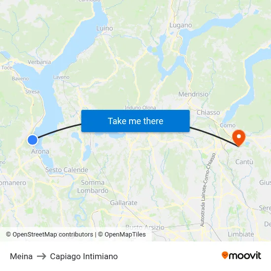 Meina to Capiago Intimiano map