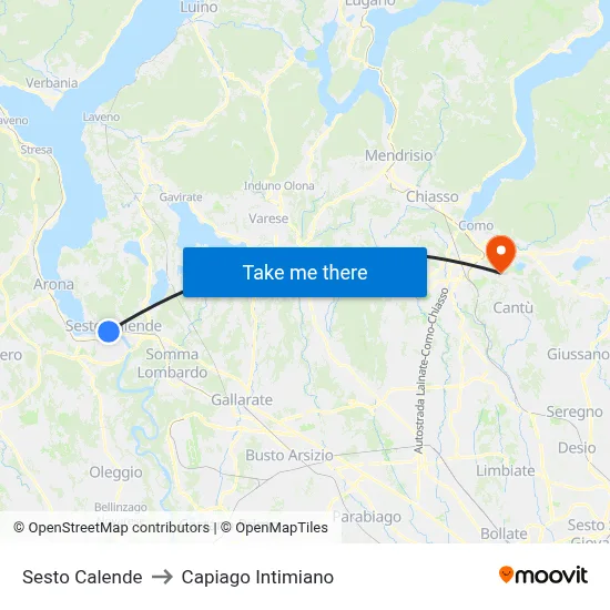 Sesto Calende to Capiago Intimiano map