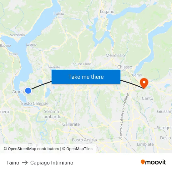 Taino to Capiago Intimiano map