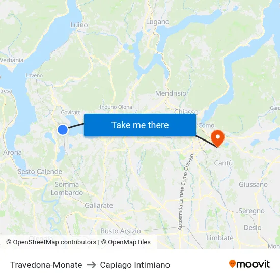 Travedona-Monate to Capiago Intimiano map