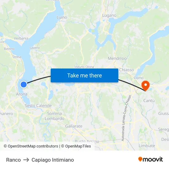 Ranco to Capiago Intimiano map