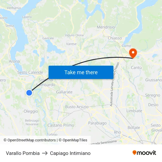 Varallo Pombia to Capiago Intimiano map