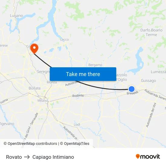 Rovato to Capiago Intimiano map