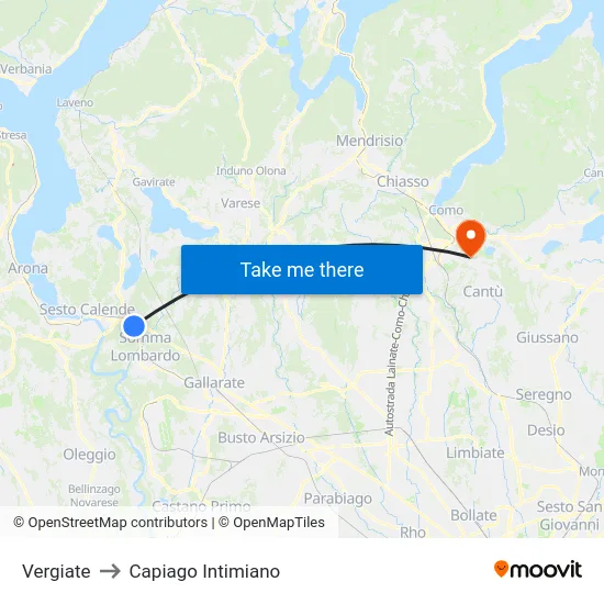 Vergiate to Capiago Intimiano map