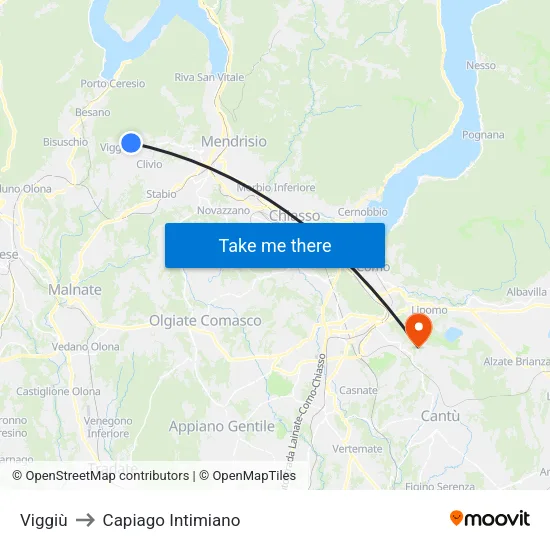 Viggiù to Capiago Intimiano map