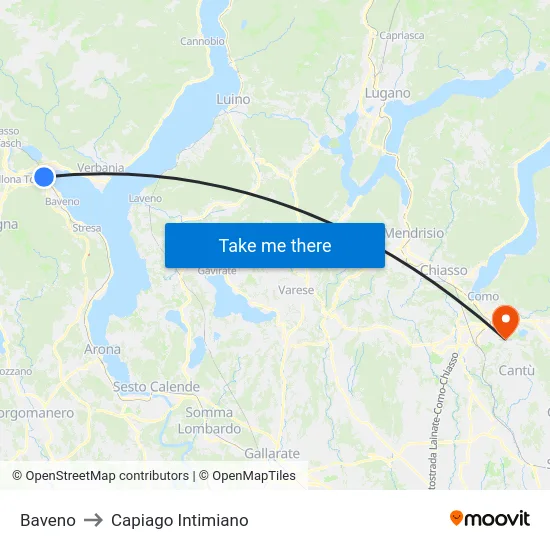 Baveno to Capiago Intimiano map