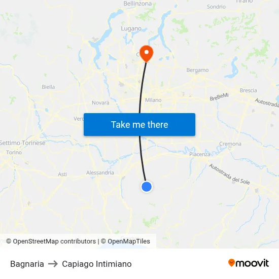 Bagnaria to Capiago Intimiano map