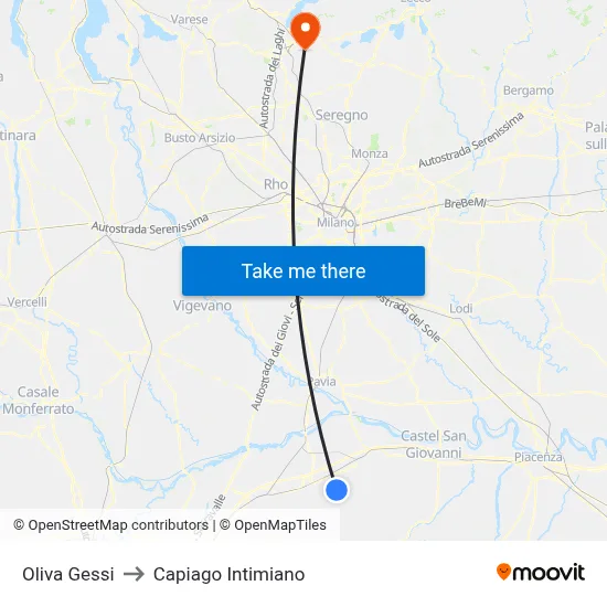 Oliva Gessi to Capiago Intimiano map