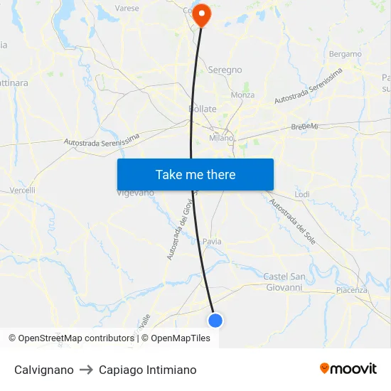 Calvignano to Capiago Intimiano map